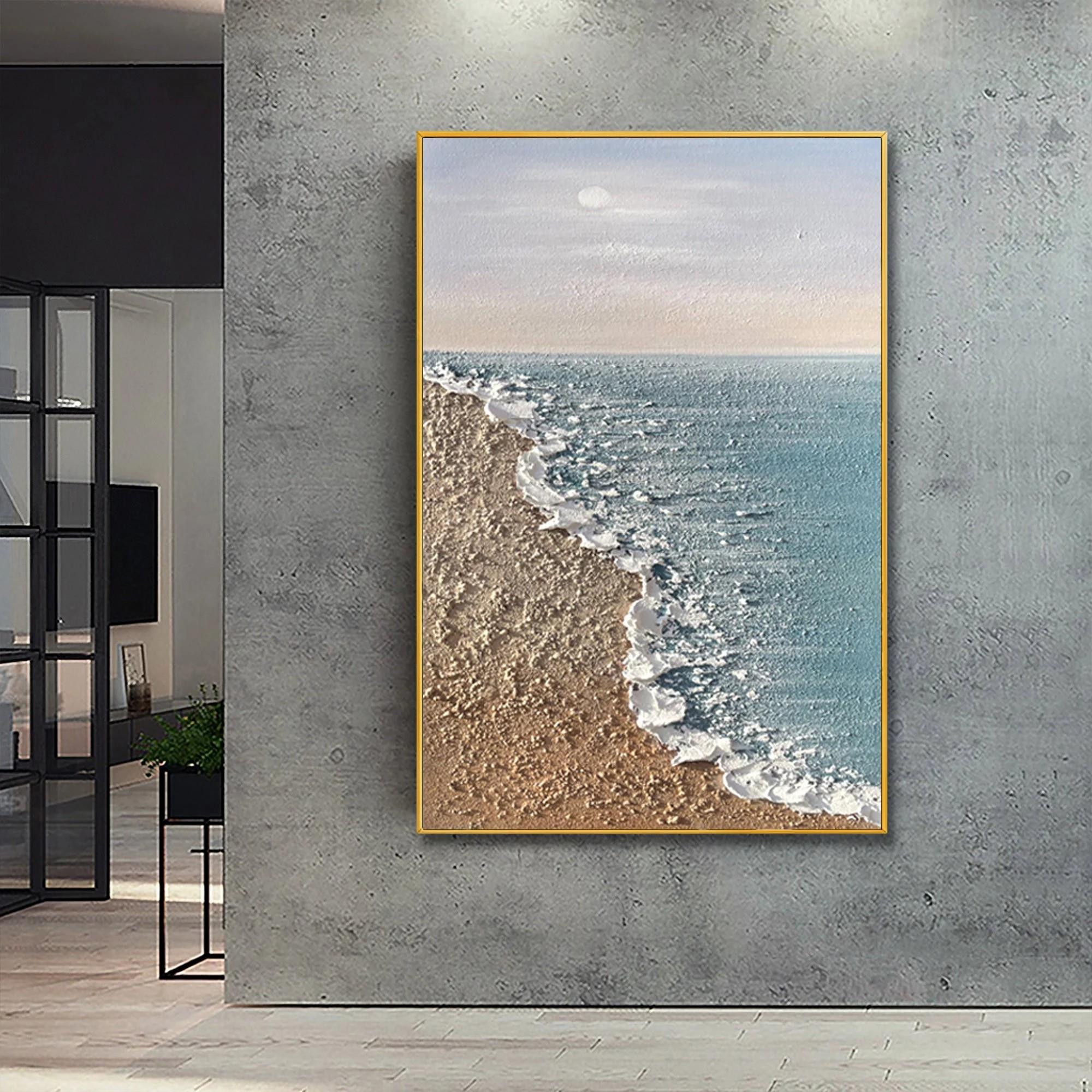抽象的な砂海沿岸海の風景海壁アート ミニマリズム テクスチャ油絵